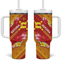 Rotuma Island Tumbler With Handle Fijian Tapa with Polynesian Art and Hibiscus LT03 One Size: 40 oz Red - Polynesian Pride