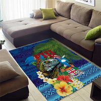 Fiji Iguana-Coat of Arms Area Rug with Hibiscus and Plumeria Palm Tree Tapa Art LT03 - Polynesian Pride