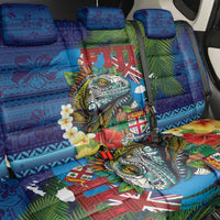 Fiji Iguana-Coat of Arms Back Car Seat Cover with Hibiscus and Plumeria Palm Tree Tapa Art LT03 - Polynesian Pride