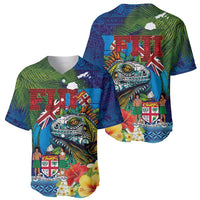 Fiji Iguana-Coat of Arms Baseball Jersey with Hibiscus and Plumeria Palm Tree Tapa Art LT03 - Polynesian Pride