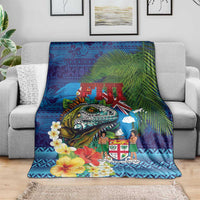 Fiji Iguana-Coat of Arms Blanket with Hibiscus and Plumeria Palm Tree Tapa Art LT03 - Polynesian Pride