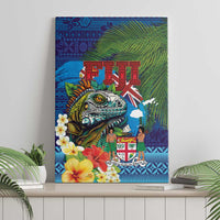 Fiji Iguana-Coat of Arms Canvas Wall Art with Hibiscus and Plumeria Palm Tree Tapa Art LT03 - Polynesian Pride