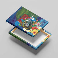 Fiji Iguana-Coat of Arms Canvas Wall Art with Hibiscus and Plumeria Palm Tree Tapa Art LT03 - Polynesian Pride