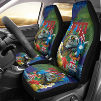 Fiji Iguana-Coat of Arms Car Seat Cover with Hibiscus and Plumeria Palm Tree Tapa Art LT03 - Polynesian Pride