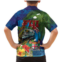 Fiji Iguana-Coat of Arms Family Matching Mermaid Dress and Hawaiian Shirt with Hibiscus and Plumeria Palm Tree Tapa Art LT03 - Polynesian Pride