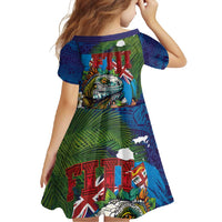 Fiji Iguana-Coat of Arms Family Matching Off Shoulder Maxi Dress and Hawaiian Shirt with Hibiscus and Plumeria Palm Tree Tapa Art LT03 - Polynesian Pride