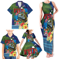 Fiji Iguana-Coat of Arms Family Matching Tank Maxi Dress and Hawaiian Shirt with Hibiscus and Plumeria Palm Tree Tapa Art LT03 - Polynesian Pride