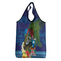 Fiji Iguana-Coat of Arms Grocery Bag with Hibiscus and Plumeria Palm Tree Tapa Art LT03 - Polynesian Pride