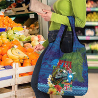 Fiji Iguana-Coat of Arms Grocery Bag with Hibiscus and Plumeria Palm Tree Tapa Art LT03 - Polynesian Pride