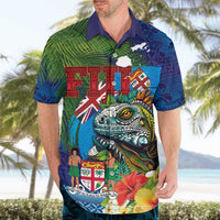 Fiji Iguana-Coat of Arms Hawaiian Shirt with Hibiscus and Plumeria Palm Tree Tapa Art LT03 - Polynesian Pride