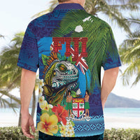 Fiji Iguana-Coat of Arms Hawaiian Shirt with Hibiscus and Plumeria Palm Tree Tapa Art LT03 - Polynesian Pride