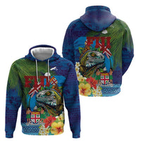 Fiji Iguana-Coat of Arms Hoodie with Hibiscus and Plumeria Palm Tree Tapa Art LT03 - Polynesian Pride