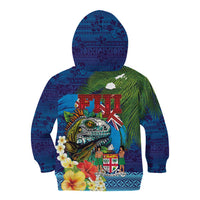 Fiji Iguana-Coat of Arms Kid Hoodie with Hibiscus and Plumeria Palm Tree Tapa Art LT03 - Polynesian Pride