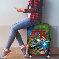 Fiji Iguana-Coat of Arms Luggage Cover with Hibiscus and Plumeria Palm Tree Tapa Art LT03 - Polynesian Pride