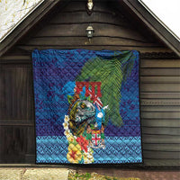 Fiji Iguana-Coat of Arms Quilt with Hibiscus and Plumeria Palm Tree Tapa Art LT03 - Polynesian Pride