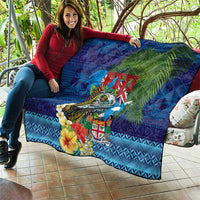Fiji Iguana-Coat of Arms Quilt with Hibiscus and Plumeria Palm Tree Tapa Art LT03 - Polynesian Pride