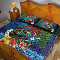 Fiji Iguana-Coat of Arms Quilt Bed Set with Hibiscus and Plumeria Palm Tree Tapa Art LT03 - Polynesian Pride
