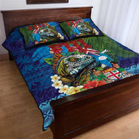 Fiji Iguana-Coat of Arms Quilt Bed Set with Hibiscus and Plumeria Palm Tree Tapa Art LT03 - Polynesian Pride