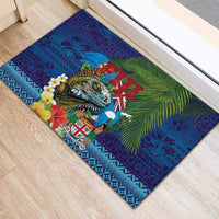 Fiji Iguana-Coat of Arms Rubber Doormat with Hibiscus and Plumeria Palm Tree Tapa Art LT03 - Polynesian Pride