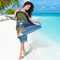 Fiji Iguana-Coat of Arms Sarong with Hibiscus and Plumeria Palm Tree Tapa Art LT03 - Polynesian Pride