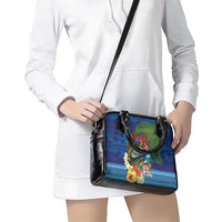 Fiji Iguana-Coat of Arms Shoulder Handbag with Hibiscus and Plumeria Palm Tree Tapa Art LT03 - Polynesian Pride