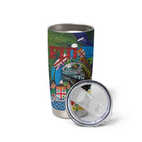 Fiji Iguana-Coat of Arms Tumbler Cup with Hibiscus and Plumeria Palm Tree Tapa Art LT03 - Polynesian Pride