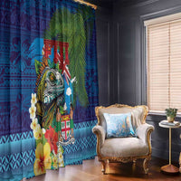 Fiji Iguana-Coat of Arms Window Curtain with Hibiscus and Plumeria Palm Tree Tapa Art LT03 - Polynesian Pride