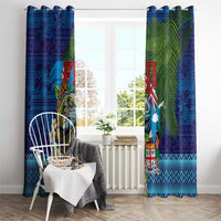 Fiji Iguana-Coat of Arms Window Curtain with Hibiscus and Plumeria Palm Tree Tapa Art LT03 - Polynesian Pride