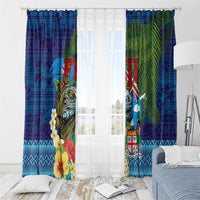 Fiji Iguana-Coat of Arms Window Curtain with Hibiscus and Plumeria Palm Tree Tapa Art LT03 - Polynesian Pride