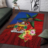 Personalised Fiji and Rotuma Together Area Rug Fjian Masi and Pacific Pattern Mix Culture LT03 Red - Polynesian Pride
