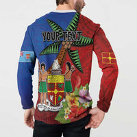 Personalised Fiji and Rotuma Together Button Sweatshirt Fjian Masi and Pacific Pattern Mix Culture