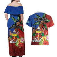 Personalised Fiji and Rotuma Together Couples Matching Off Shoulder Maxi Dress and Hawaiian Shirt Fjian Masi and Pacific Pattern Mix Culture LT03 - Polynesian Pride