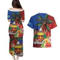 Personalised Fiji and Rotuma Together Couples Matching Puletasi and Hawaiian Shirt Fjian Masi and Pacific Pattern Mix Culture LT03 - Polynesian Pride