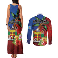 Personalised Fiji and Rotuma Together Couples Matching Tank Maxi Dress and Long Sleeve Button Shirt Fjian Masi and Pacific Pattern Mix Culture LT03 - Polynesian Pride