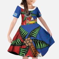 Personalised Fiji and Rotuma Together Family Matching Off Shoulder Maxi Dress and Hawaiian Shirt Fjian Masi and Pacific Pattern Mix Culture LT03 Daughter's Dress Red - Polynesian Pride