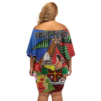 Personalised Fiji and Rotuma Together Family Matching Off Shoulder Short Dress and Hawaiian Shirt Fjian Masi and Pacific Pattern Mix Culture LT03 - Polynesian Pride