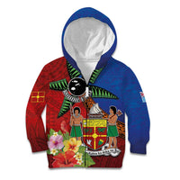 Personalised Fiji and Rotuma Together Kid Hoodie Fjian Masi and Pacific Pattern Mix Culture LT03 Zip Hoodie Red - Polynesian Pride