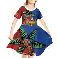 Personalised Fiji and Rotuma Together Kid Short Sleeve Dress Fjian Masi and Pacific Pattern Mix Culture LT03 - Polynesian Pride