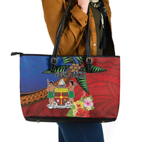 Personalised Fiji and Rotuma Together Leather Tote Bag Fjian Masi and Pacific Pattern Mix Culture LT03 - Polynesian Pride