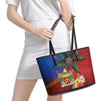 Personalised Fiji and Rotuma Together Leather Tote Bag Fjian Masi and Pacific Pattern Mix Culture LT03 - Polynesian Pride