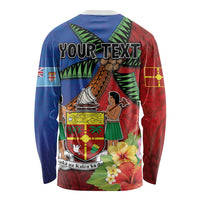Personalised Fiji and Rotuma Together Long Sleeve Shirt Fjian Masi and Pacific Pattern Mix Culture LT03 - Polynesian Pride