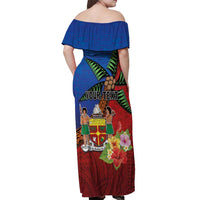 Personalised Fiji and Rotuma Together Off Shoulder Maxi Dress Fjian Masi and Pacific Pattern Mix Culture