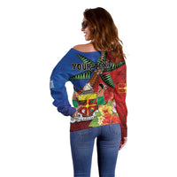 Personalised Fiji and Rotuma Together Off Shoulder Sweater Fjian Masi and Pacific Pattern Mix Culture LT03 - Polynesian Pride