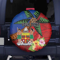 Personalised Fiji and Rotuma Together Spare Tire Cover Fjian Masi and Pacific Pattern Mix Culture LT03 No hole Red - Polynesian Pride