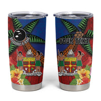Personalised Fiji and Rotuma Together Tumbler Cup Fjian Masi and Pacific Pattern Mix Culture LT03 Red - Polynesian Pride