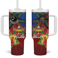 Personalised Fiji and Rotuma Together Tumbler With Handle Fjian Masi and Pacific Pattern Mix Culture LT03 One Size: 40 oz Red - Polynesian Pride