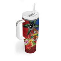Personalised Fiji and Rotuma Together Tumbler With Handle Fjian Masi and Pacific Pattern Mix Culture LT03 - Polynesian Pride