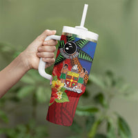 Personalised Fiji and Rotuma Together Tumbler With Handle Fjian Masi and Pacific Pattern Mix Culture LT03 - Polynesian Pride