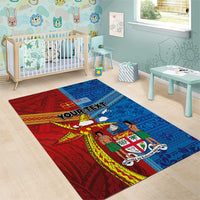Personalised Fiji and Rotuma Together Area Rug Tapa and Pacific Art Pattern with Cultural Emblems Half Style