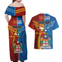 Personalised Fiji and Rotuma Together Couples Matching Off Shoulder Maxi Dress and Hawaiian Shirt Tapa and Pacific Art Pattern with Cultural Emblems Half Style LT03 - Polynesian Pride